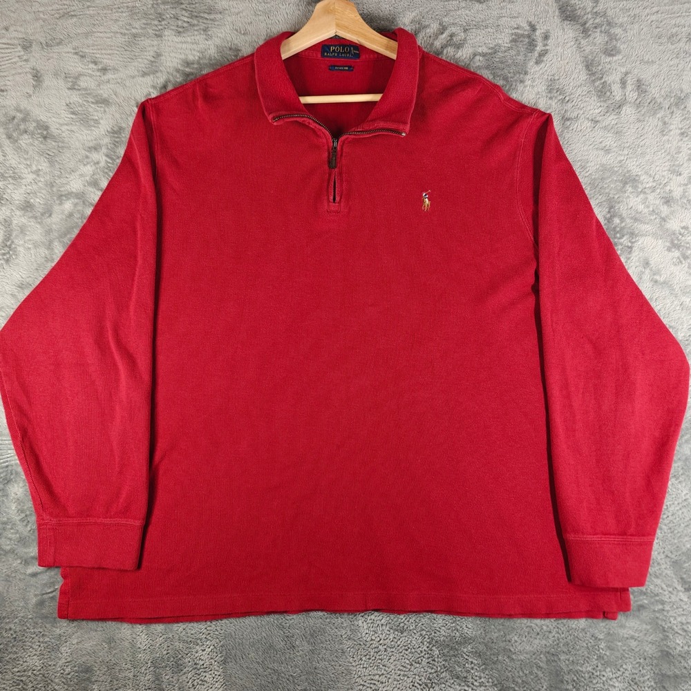 Polo Ralph Lauren Quarter Zip Pullover Mens XXL Red Estate Rib Cotton Logo Boxy
